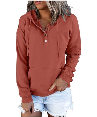 Womens Fall Fashion 2023 Button Collar Drawstring Hoodies Pullover Casual Plus Size Solid Sweatshirts with Pocket A-orange $1...