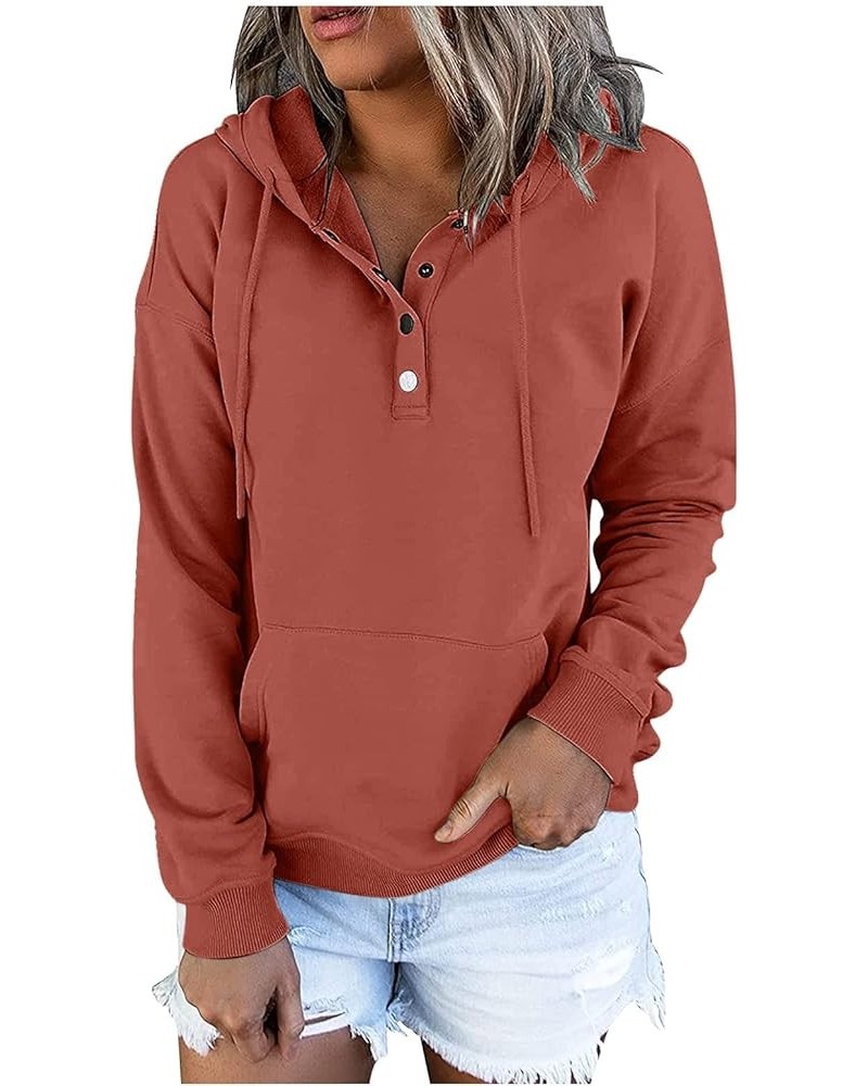 Womens Fall Fashion 2023 Button Collar Drawstring Hoodies Pullover Casual Plus Size Solid Sweatshirts with Pocket A-orange $1...