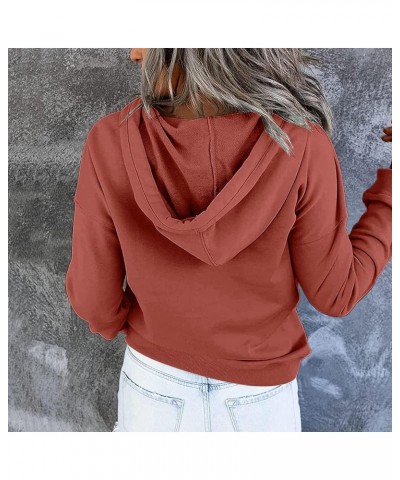 Womens Fall Fashion 2023 Button Collar Drawstring Hoodies Pullover Casual Plus Size Solid Sweatshirts with Pocket A-orange $1...