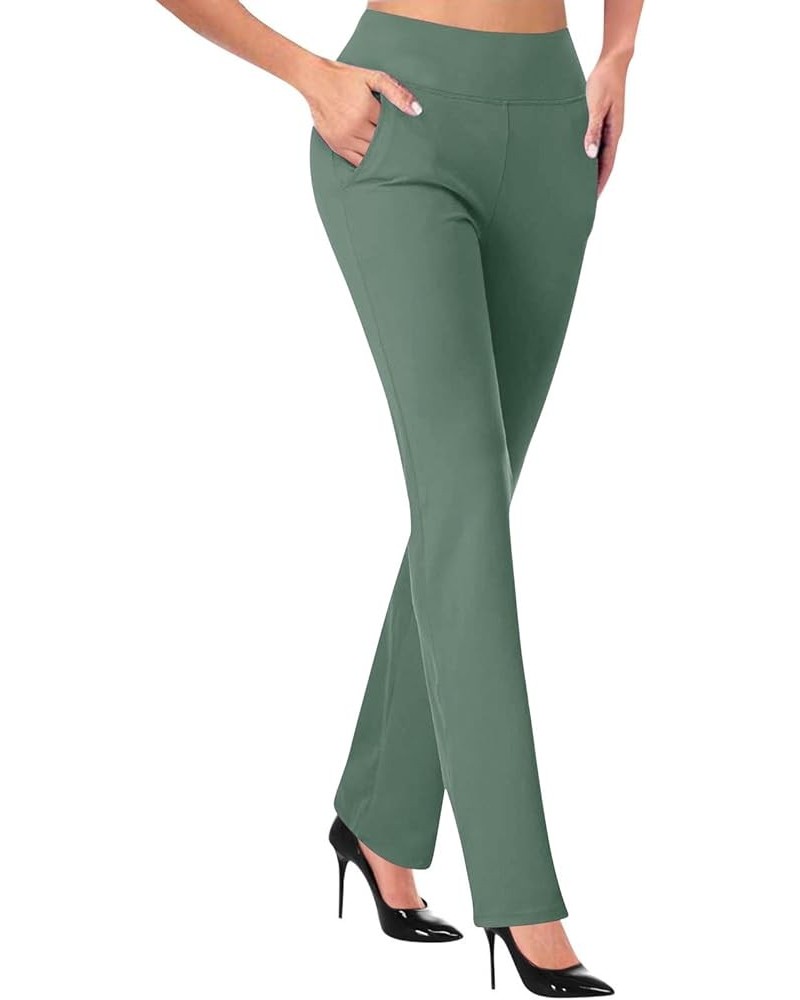Womens Stretch Boot Cut Pants with Pockets Dressy Casual High Waist Straight Pull On Dress Pants for Women Work Army Green $2...