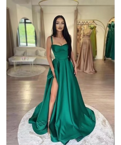 Satin Prom Dresses Long Ball Gown Spaghetti Straps Split A-Line Evening Party Dresses Coral $40.79 Dresses