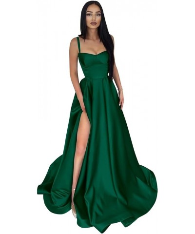 Satin Prom Dresses Long Ball Gown Spaghetti Straps Split A-Line Evening Party Dresses Coral $40.79 Dresses