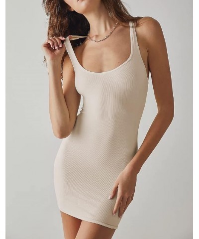 Women Summer Solid Color Spaghetti Strap Mini Dress Low Cut Bodycon Backless Short Dress Sling Dress Streetwear C-ivory White...