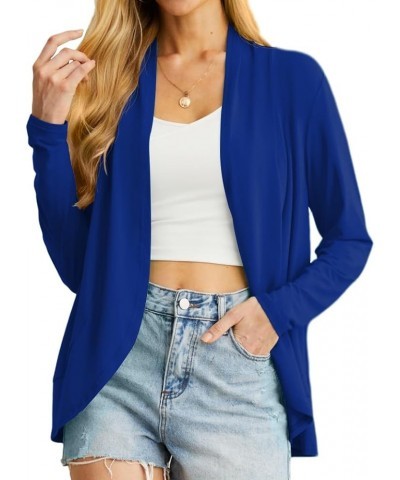 Womens Casual Lightweight with Pocketes Long Sleeve Open Front Cardigan C04 Royal Blue $10.79 Sweaters