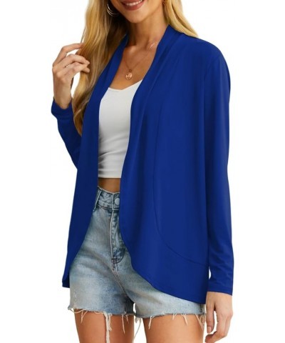 Womens Casual Lightweight with Pocketes Long Sleeve Open Front Cardigan C04 Royal Blue $10.79 Sweaters