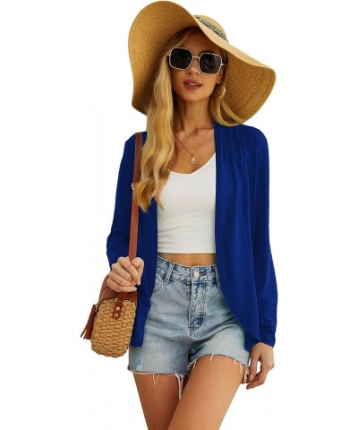 Womens Casual Lightweight with Pocketes Long Sleeve Open Front Cardigan C04 Royal Blue $10.79 Sweaters