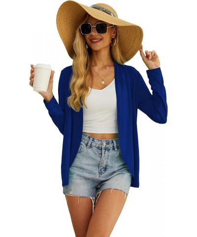 Womens Casual Lightweight with Pocketes Long Sleeve Open Front Cardigan C04 Royal Blue $10.79 Sweaters