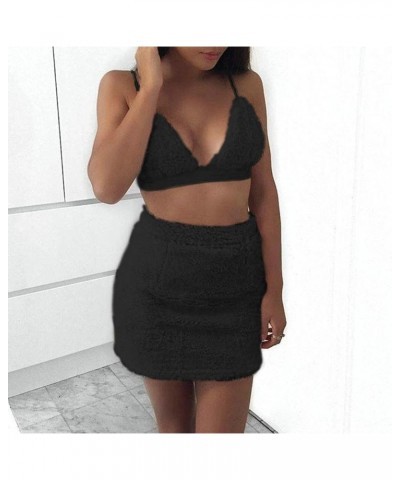 Women Halter Backless Bralette Crop Top Bodycon Mini Skirt Bandage Mini Dress Set Clubwear A-black $10.00 Dresses