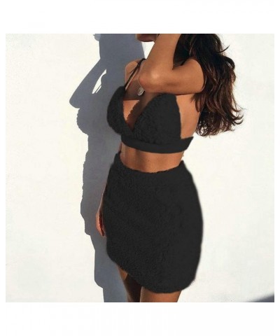 Women Halter Backless Bralette Crop Top Bodycon Mini Skirt Bandage Mini Dress Set Clubwear A-black $10.00 Dresses