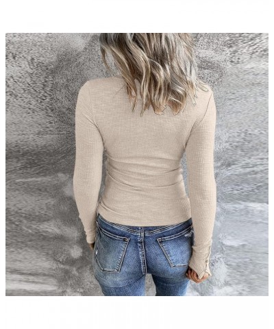 Women's Long Sleeve Henley Tshirts Button Down Slim Fit Casual Basic Tops Blouse Scoop Neck Ribbed Knit Shirts A3-beige $3.75...