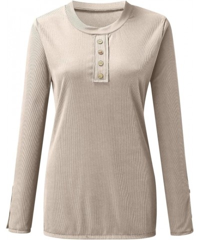 Women's Long Sleeve Henley Tshirts Button Down Slim Fit Casual Basic Tops Blouse Scoop Neck Ribbed Knit Shirts A3-beige $3.75...