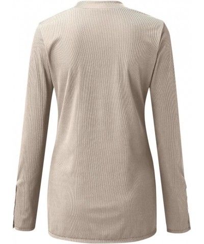 Women's Long Sleeve Henley Tshirts Button Down Slim Fit Casual Basic Tops Blouse Scoop Neck Ribbed Knit Shirts A3-beige $3.75...