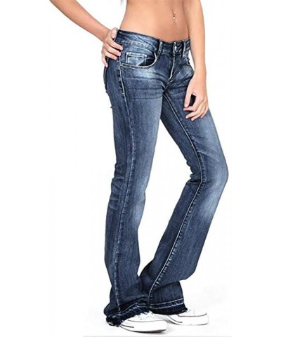 Womens Washed Flare Denim Pants Premium Lower Waisted Slim Fit Pull On Bell Bottom Straight Leg Work Bootcut Jeans Navy $16.0...