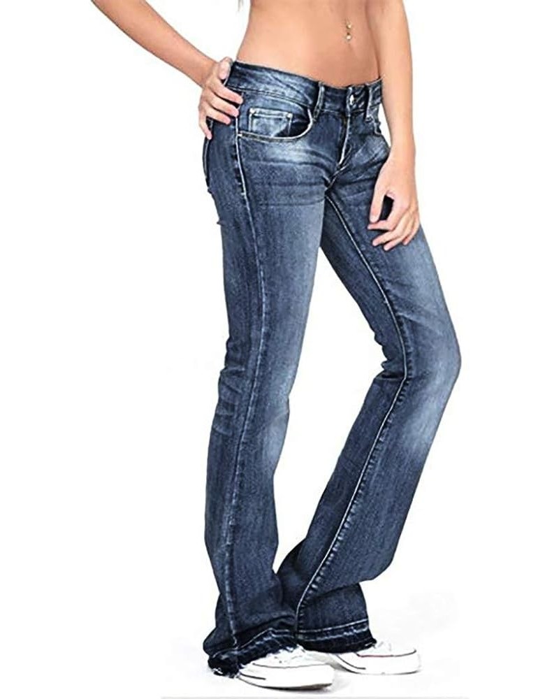 Womens Washed Flare Denim Pants Premium Lower Waisted Slim Fit Pull On Bell Bottom Straight Leg Work Bootcut Jeans Navy $16.0...