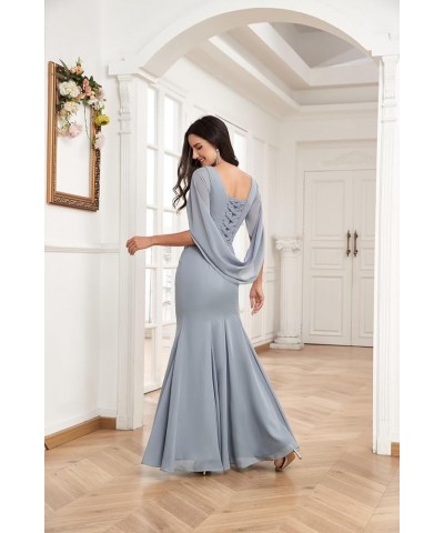 Chiffon Mother of The Bride Dresses Long Mermaid Mother of The Groom Dresses for Wedding Dusty Blue $30.55 Dresses