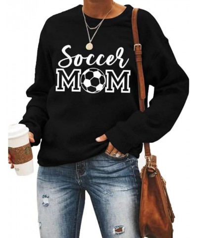 Soccer Mom Sweatshirt Women Long Sleeve Casual Pullover Tops Hoodies Vintage Soccer Graphic Sports Sweatshirts Black $12.64 H...