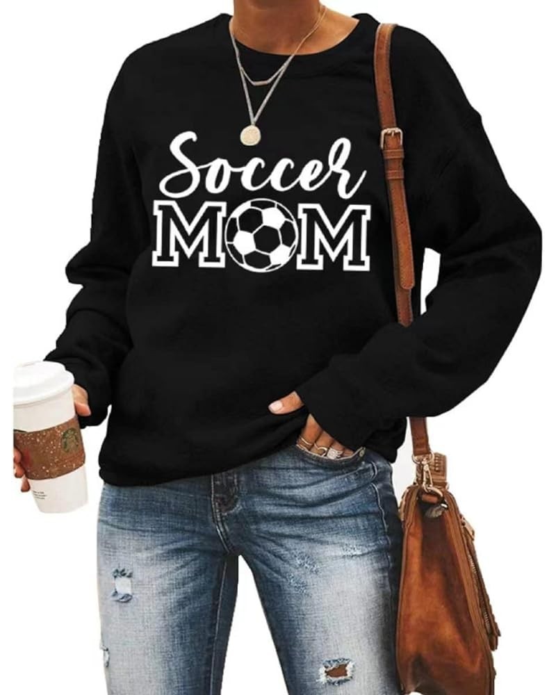 Soccer Mom Sweatshirt Women Long Sleeve Casual Pullover Tops Hoodies Vintage Soccer Graphic Sports Sweatshirts Black $12.64 H...