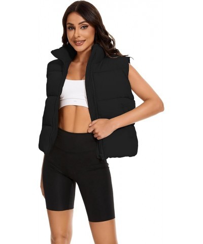 Women's Winter Cropped Puffer Vest Lightweight Sleeveless Warm Outerwear Puffer Vest Padded Gilet 03 Black $15.75 Vests