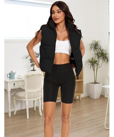 Women's Winter Cropped Puffer Vest Lightweight Sleeveless Warm Outerwear Puffer Vest Padded Gilet 03 Black $15.75 Vests