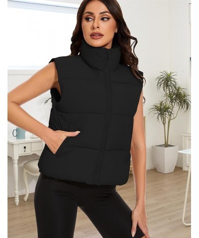 Women's Winter Cropped Puffer Vest Lightweight Sleeveless Warm Outerwear Puffer Vest Padded Gilet 03 Black $15.75 Vests