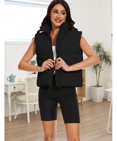 Women's Winter Cropped Puffer Vest Lightweight Sleeveless Warm Outerwear Puffer Vest Padded Gilet 03 Black $15.75 Vests