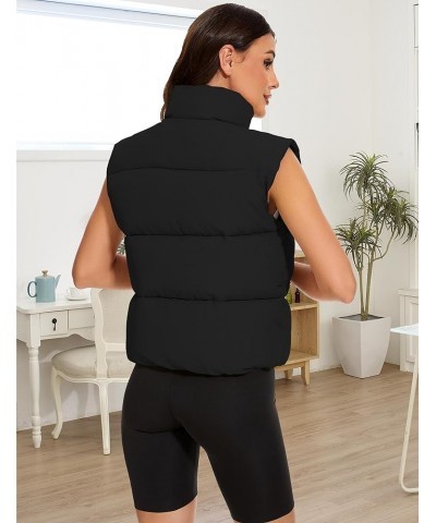 Women's Winter Cropped Puffer Vest Lightweight Sleeveless Warm Outerwear Puffer Vest Padded Gilet 03 Black $15.75 Vests