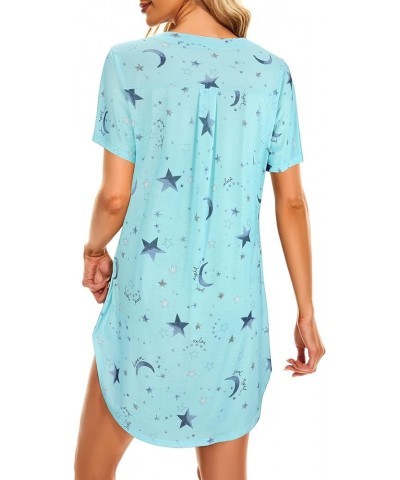 Womens Nightgowns Cartoon Printed Sleep Shirts Cotton Night Gowns Casual Sleepwear Cute Pajamas Long Sleepdress Z Green Star ...