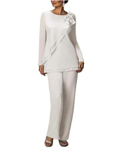 Two Pieces Chiffon Pants Suits for Mother of The Bride Plus Size Women's Outfit Wedding Evening Gowns Ivory $29.90 Suits
