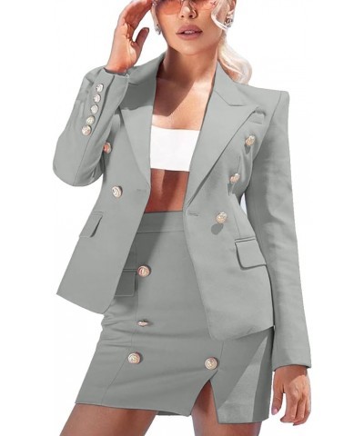 Womens Suits Split Mini Skirt Set Two Piece Outfits Notch Lapel Fashion Suits (Blazer+Skirt) Silver $27.00 Suits