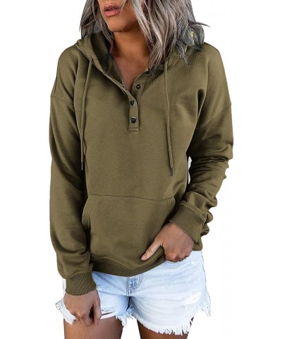 Womens Long Sleeve Tops Solid Loose Fit Plus Size Hoodies Drawstring Pockets Sweatshirt Winter Flowy Fall Clothes J273-army G...