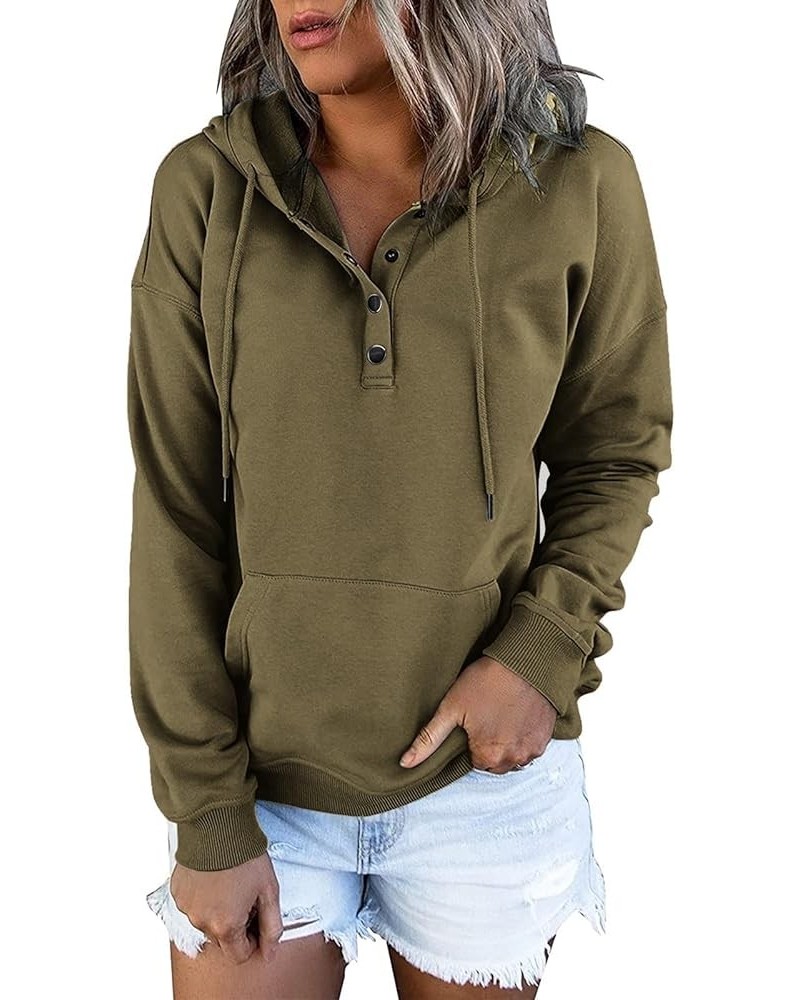 Womens Long Sleeve Tops Solid Loose Fit Plus Size Hoodies Drawstring Pockets Sweatshirt Winter Flowy Fall Clothes J273-army G...