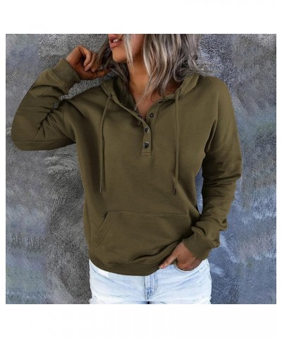 Womens Long Sleeve Tops Solid Loose Fit Plus Size Hoodies Drawstring Pockets Sweatshirt Winter Flowy Fall Clothes J273-army G...