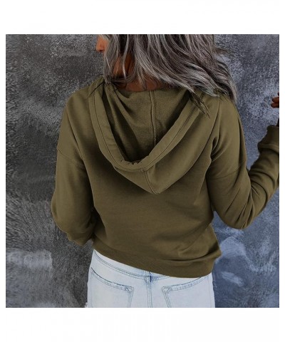 Womens Long Sleeve Tops Solid Loose Fit Plus Size Hoodies Drawstring Pockets Sweatshirt Winter Flowy Fall Clothes J273-army G...