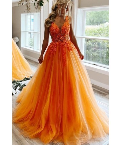 Women's Deep V Neck Lace Prom Ball Gown 3D Flower Tulle Formal Evening Dresses YMS240 Pink $34.40 Dresses