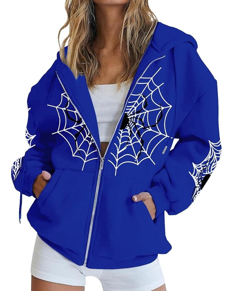 Womens Zip Up Hoodie Oversized Cute Y2K Jacket Teen Girl Casual Drawstring Sweatshirts with Pocket Fall Coat Outfits 39-blue ...
