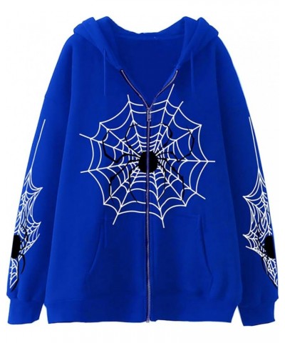Womens Zip Up Hoodie Oversized Cute Y2K Jacket Teen Girl Casual Drawstring Sweatshirts with Pocket Fall Coat Outfits 39-blue ...