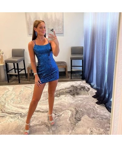 Short Tight Homecoming Dresses for Teens Sparkly Sequin Backless Mini Prom Cocktail Party Gowns Blue $26.09 Dresses