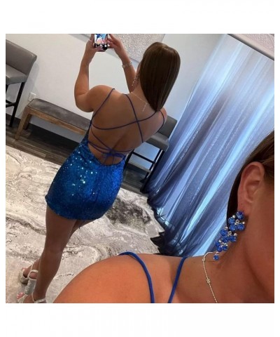 Short Tight Homecoming Dresses for Teens Sparkly Sequin Backless Mini Prom Cocktail Party Gowns Blue $26.09 Dresses