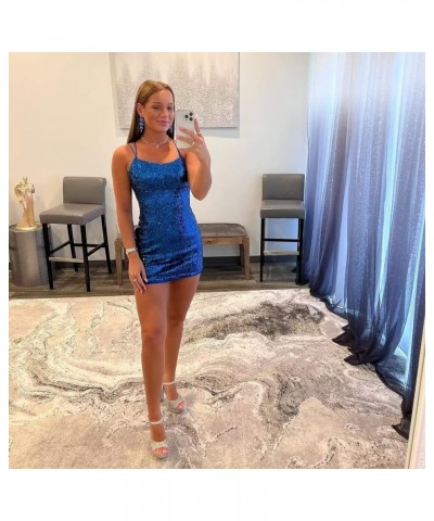 Short Tight Homecoming Dresses for Teens Sparkly Sequin Backless Mini Prom Cocktail Party Gowns Blue $26.09 Dresses