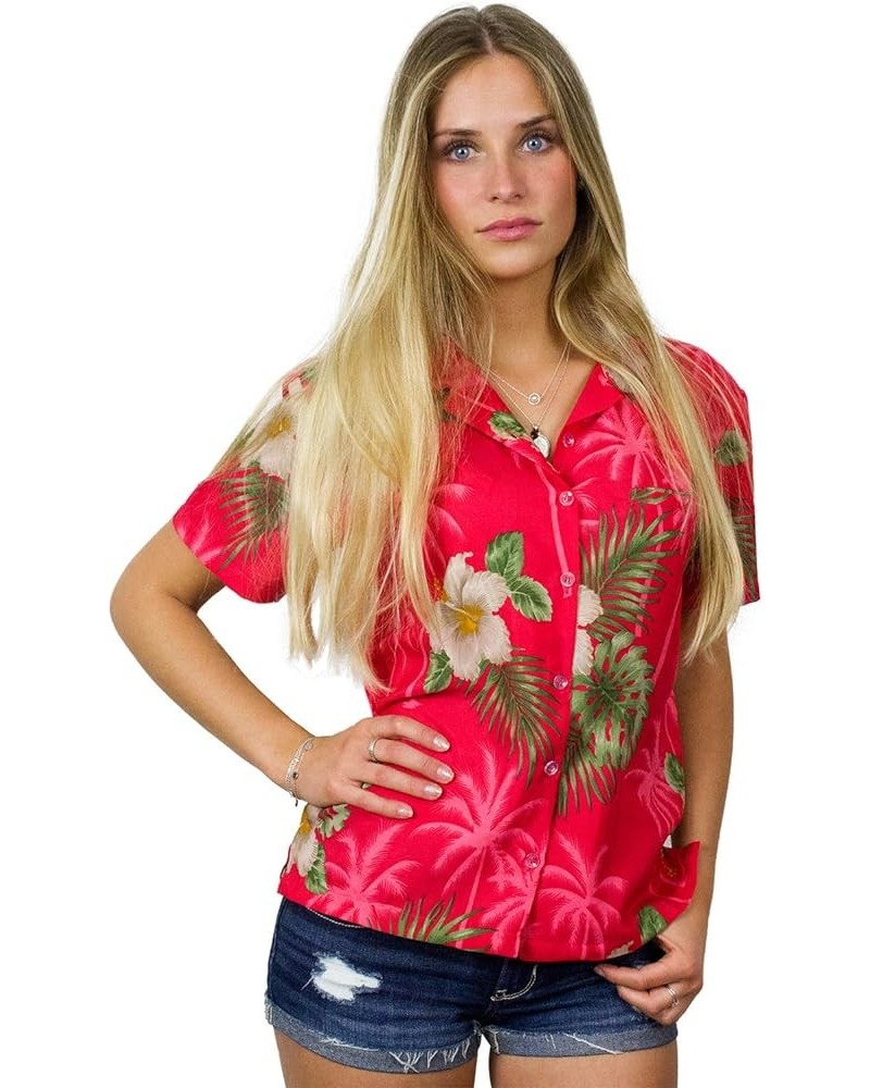 Funky Casual Hawaiian Blouse Shirt for Women Front Pocket Button Down Very Loud Shortsleeve Small Flower Print Small Flower P...