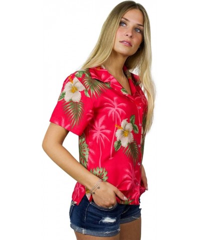 Funky Casual Hawaiian Blouse Shirt for Women Front Pocket Button Down Very Loud Shortsleeve Small Flower Print Small Flower P...