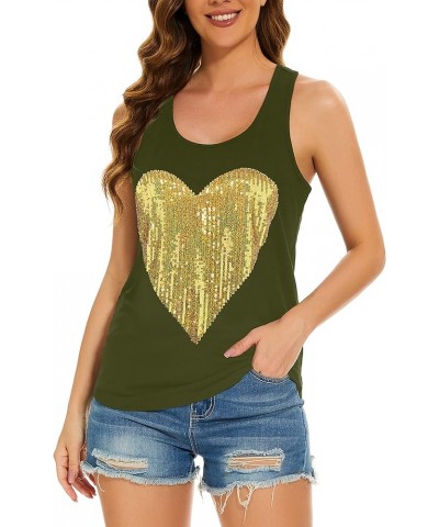 Womens Sparkly Sequin Tank Tops Sleeveless Scoop Neck Loose Fit Workout Shirts Racerback Tees Tops Shirts Army Green+ Yellow ...