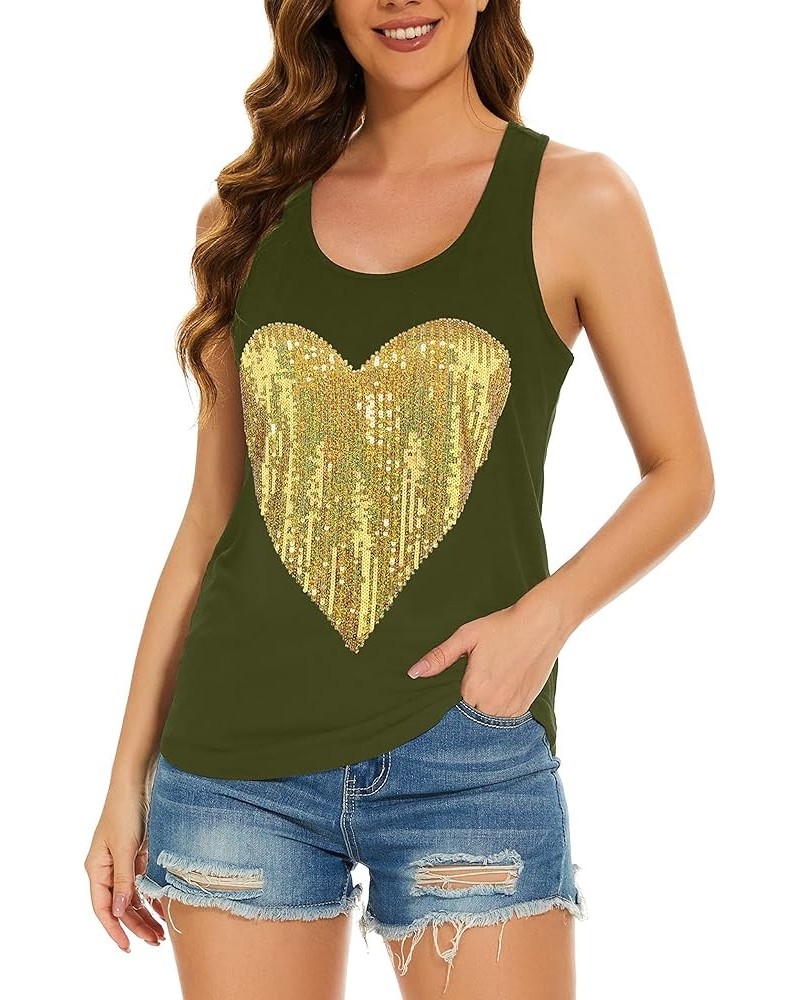 Womens Sparkly Sequin Tank Tops Sleeveless Scoop Neck Loose Fit Workout Shirts Racerback Tees Tops Shirts Army Green+ Yellow ...