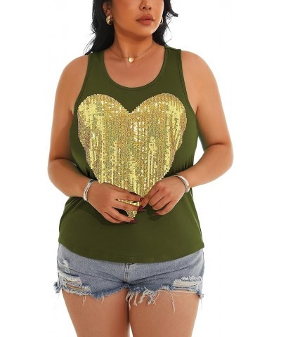 Womens Sparkly Sequin Tank Tops Sleeveless Scoop Neck Loose Fit Workout Shirts Racerback Tees Tops Shirts Army Green+ Yellow ...