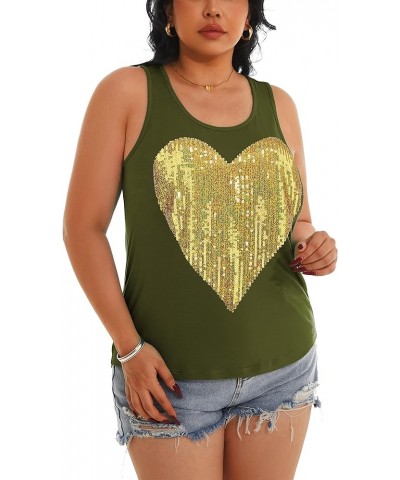 Womens Sparkly Sequin Tank Tops Sleeveless Scoop Neck Loose Fit Workout Shirts Racerback Tees Tops Shirts Army Green+ Yellow ...