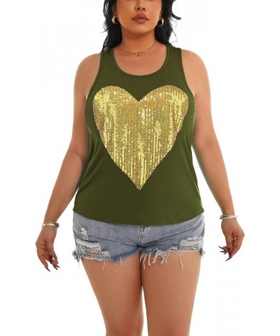 Womens Sparkly Sequin Tank Tops Sleeveless Scoop Neck Loose Fit Workout Shirts Racerback Tees Tops Shirts Army Green+ Yellow ...