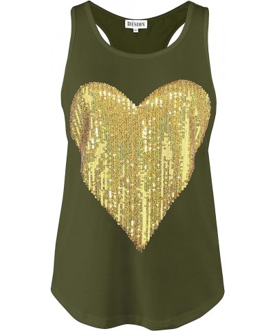 Womens Sparkly Sequin Tank Tops Sleeveless Scoop Neck Loose Fit Workout Shirts Racerback Tees Tops Shirts Army Green+ Yellow ...