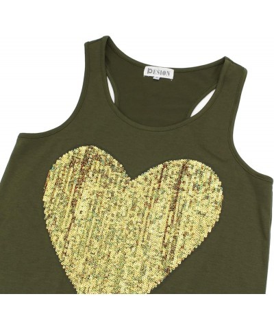 Womens Sparkly Sequin Tank Tops Sleeveless Scoop Neck Loose Fit Workout Shirts Racerback Tees Tops Shirts Army Green+ Yellow ...