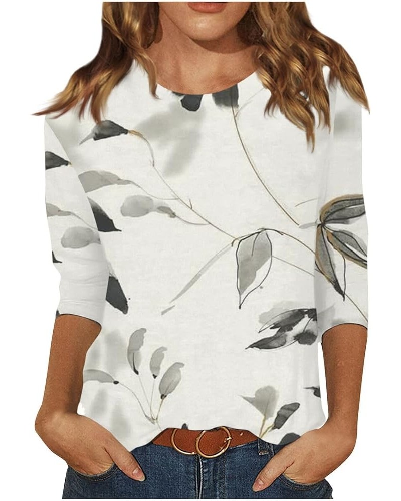 Womens Tshirts Round Neck Floral Print Breathable Pullover Tops Casual Loose 3/4 Sleeve Lightweight Blouses 4-gray $5.11 Acti...