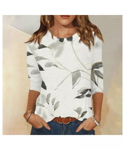 Womens Tshirts Round Neck Floral Print Breathable Pullover Tops Casual Loose 3/4 Sleeve Lightweight Blouses 4-gray $5.11 Acti...